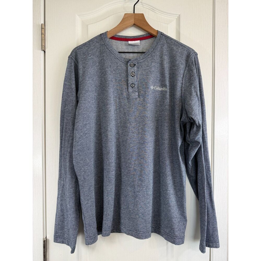 Columbia Men's Long Sleeve Henley Shirt Blue Cotton Polyester Size M Medium